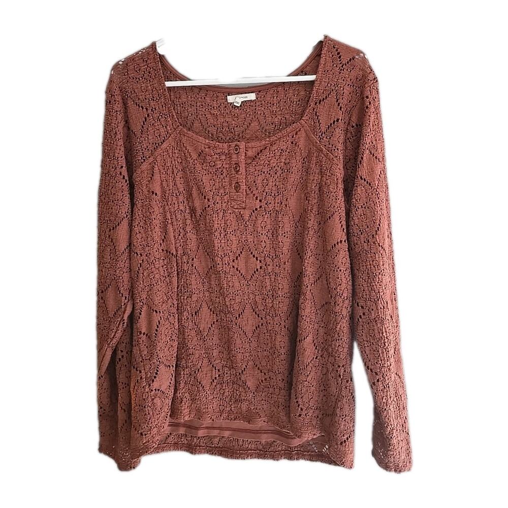 Maurices Brown Crochet Square Neck Long Sleeve Pullover Sweater Womans Size 2XL